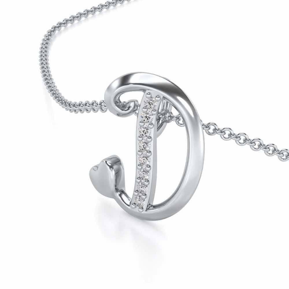 Lovely D Silver Pendant - White Gold - Image 2