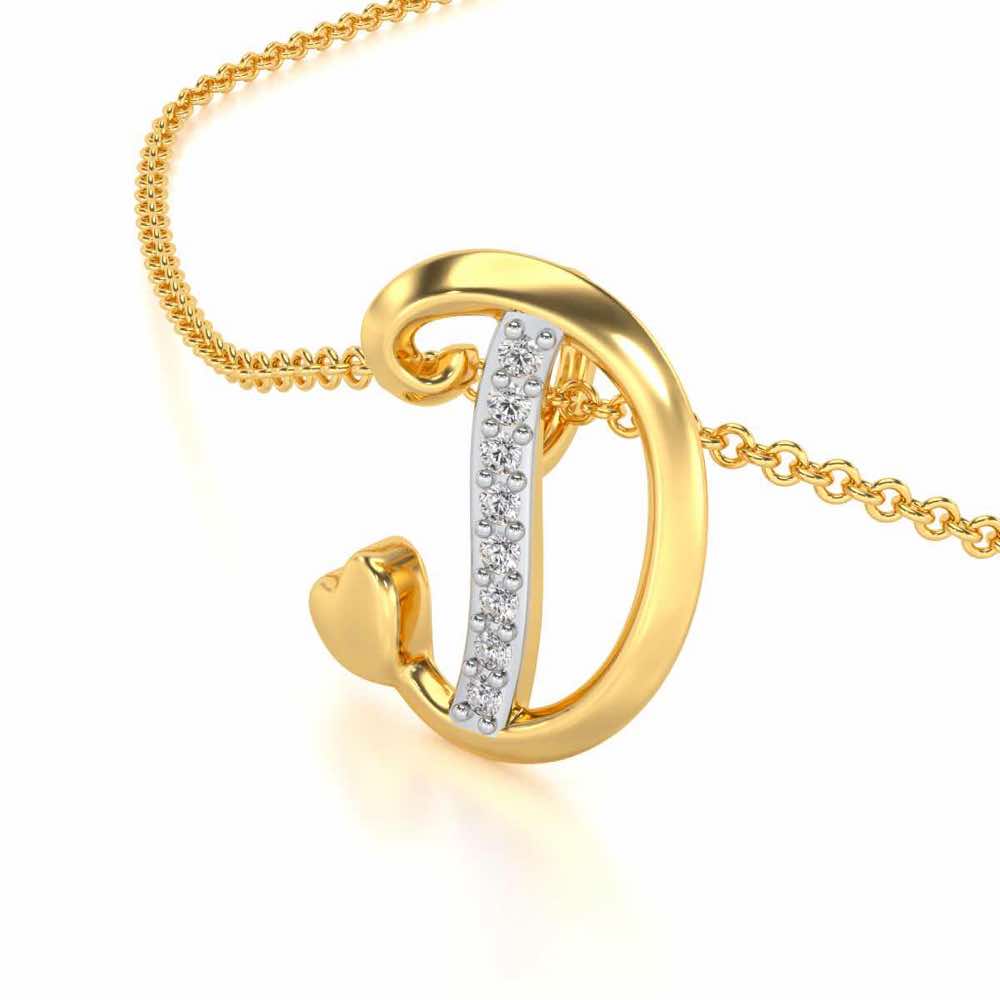 Lovely D Silver Pendant - Yellow Gold - Image 2