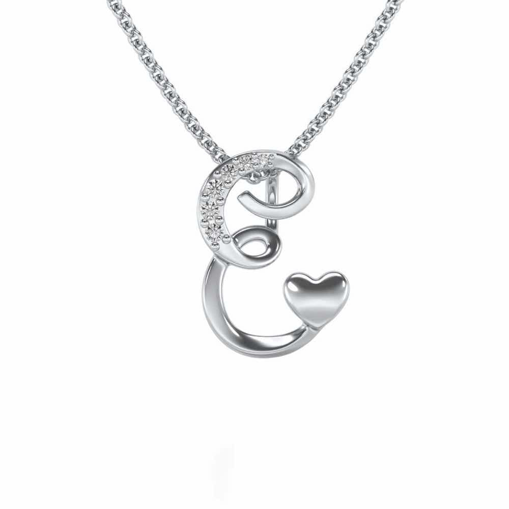 Lovely E Silver Pendant - White Gold - Image 1