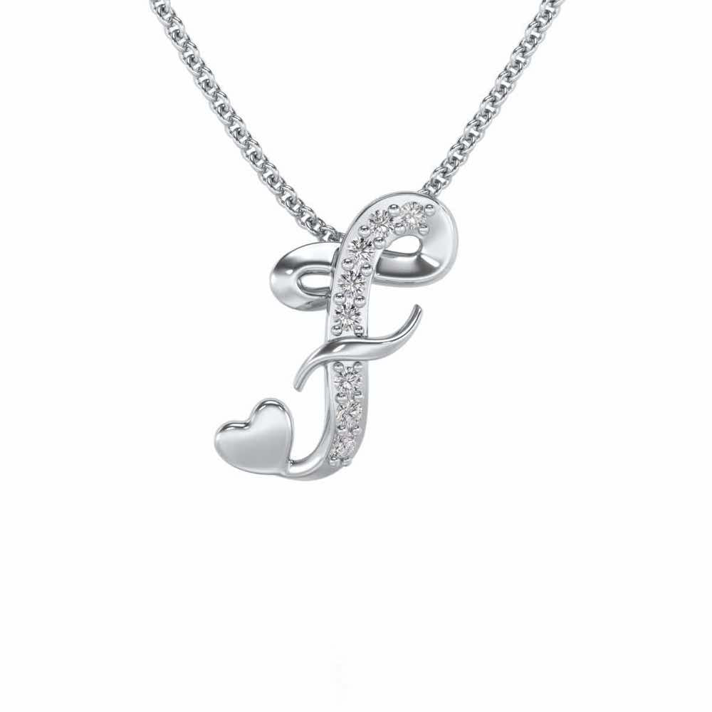 Lovely F Silver Pendant - White Gold - Image 1