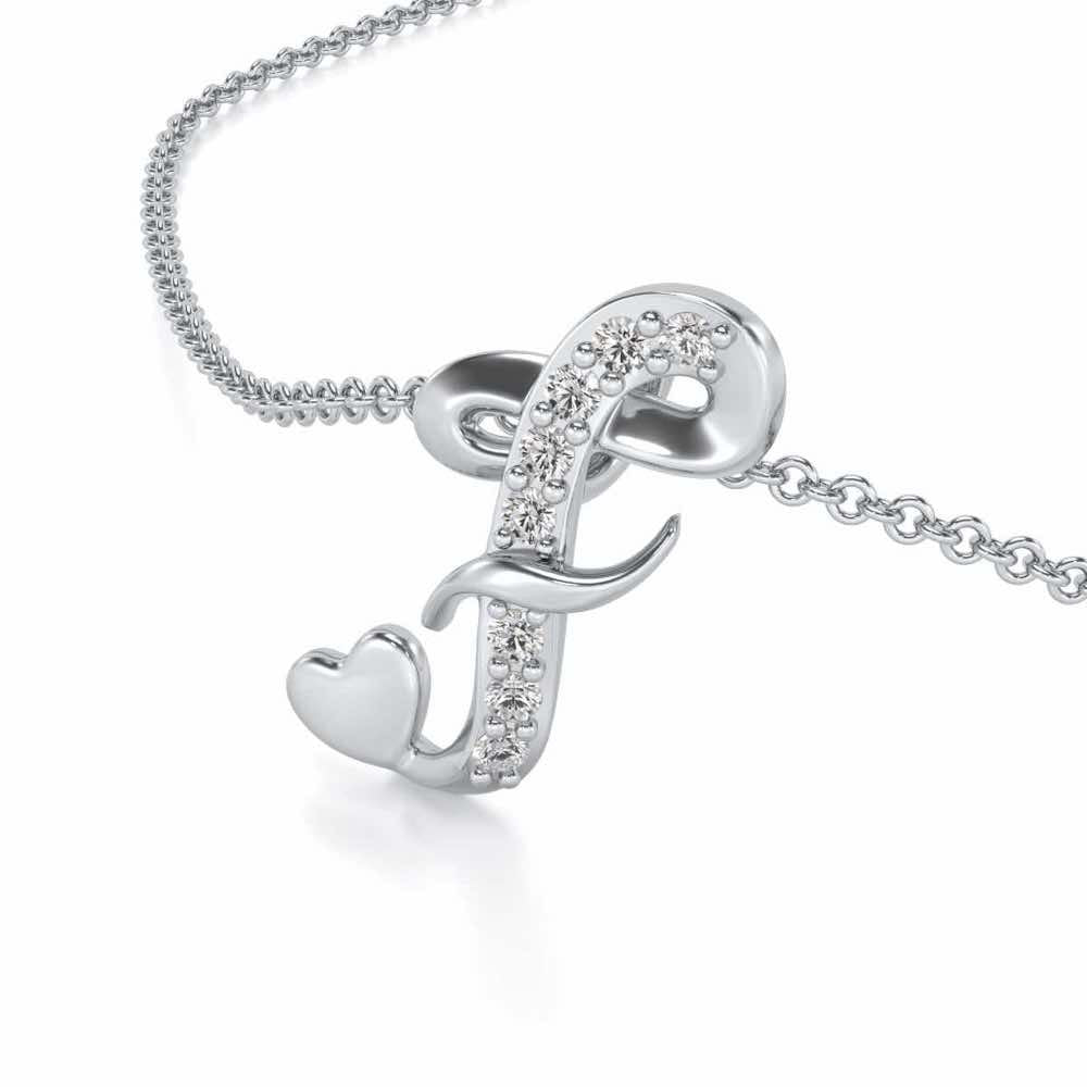 Lovely F Silver Pendant - White Gold - Image 2