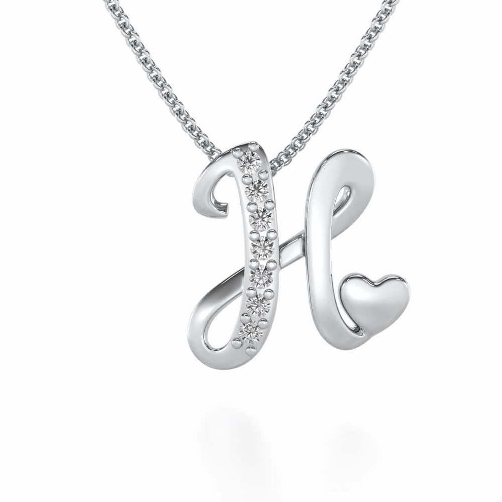 Lovely H Silver Pendant - White Gold - Image 1