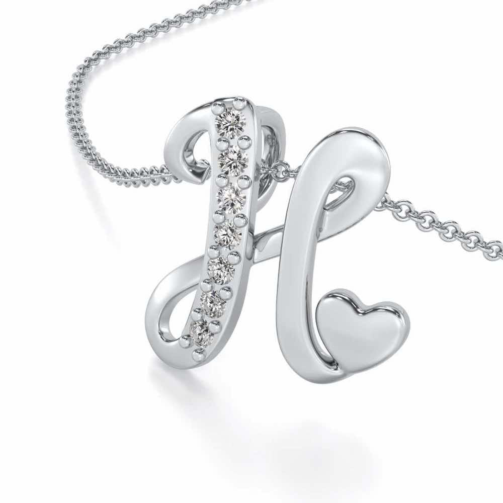 Lovely H Silver Pendant - White Gold - Image 2