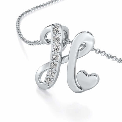 Lovely H Silver Pendant - White Gold - Image 2
