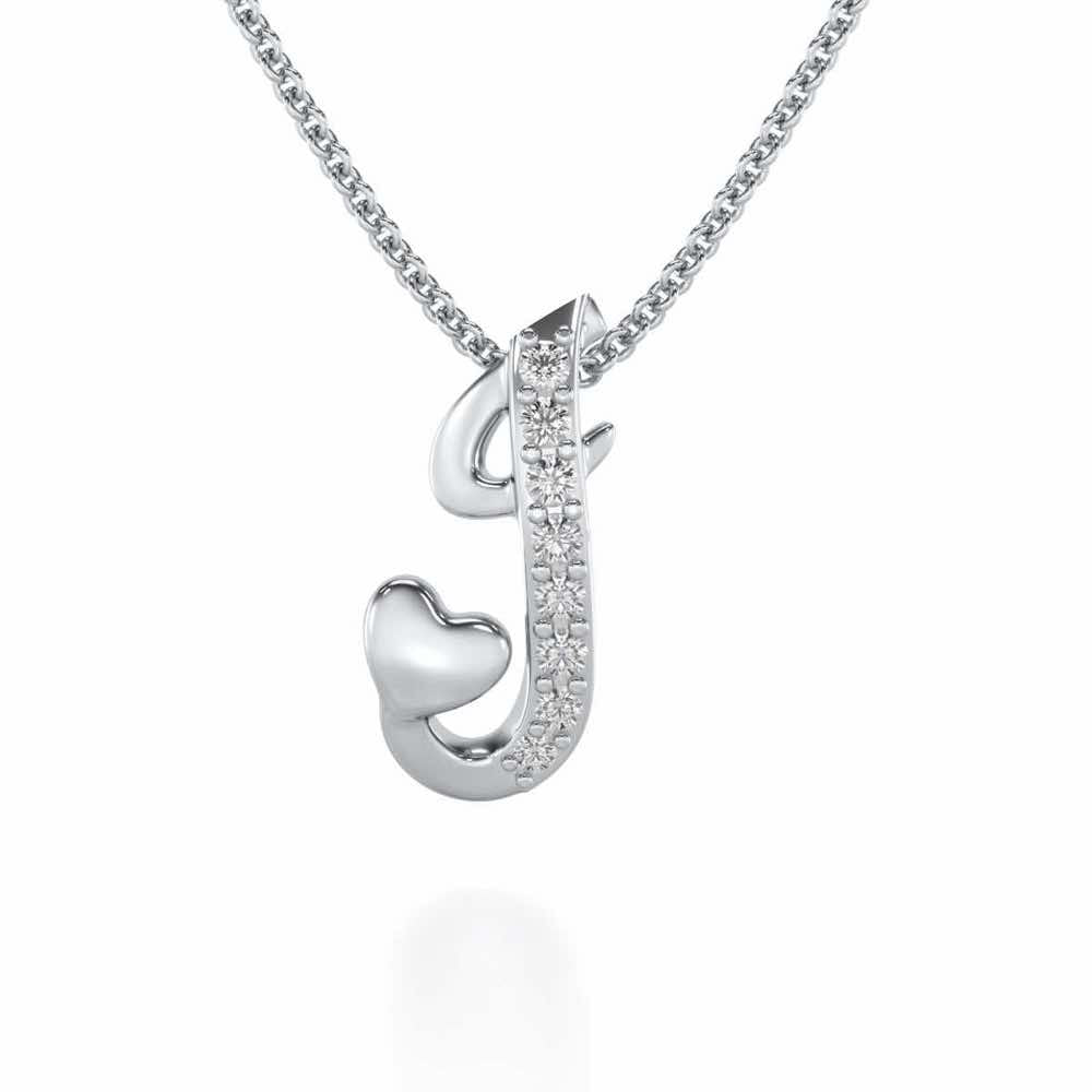 Lovely J Silver Pendant - White Gold - Image 1