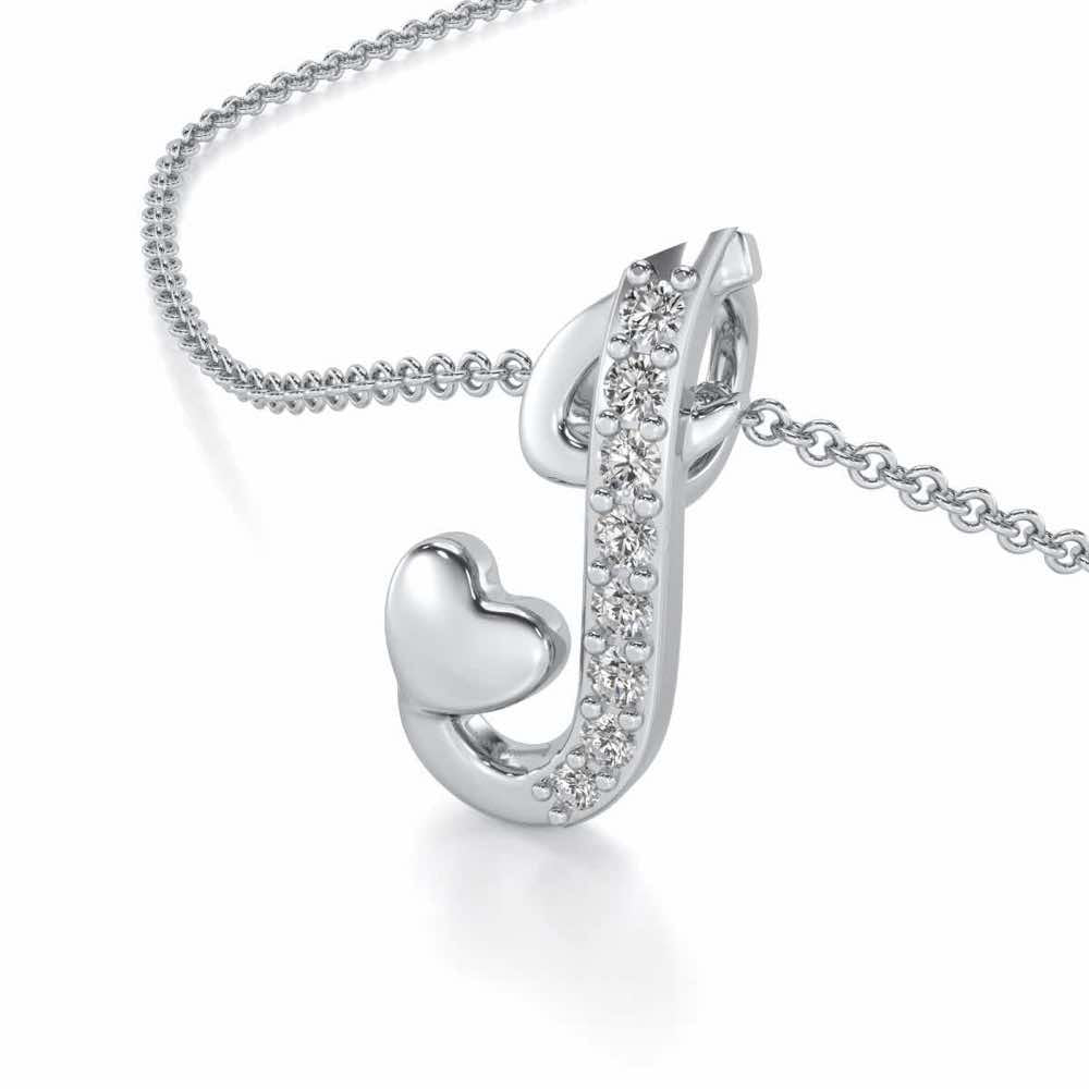 Lovely J Silver Pendant - White Gold - Image 2