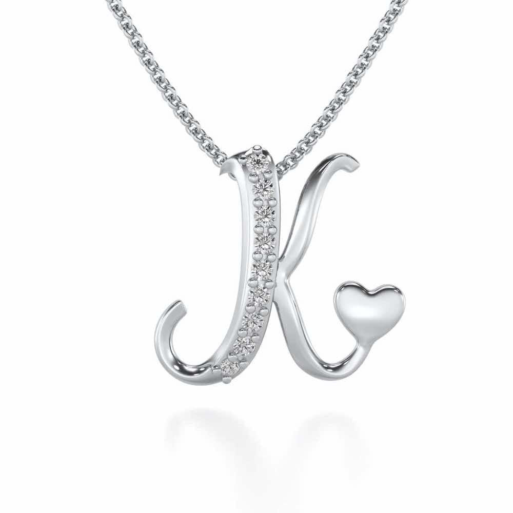 Lovely K Silver Pendant - White Gold - Image 2
