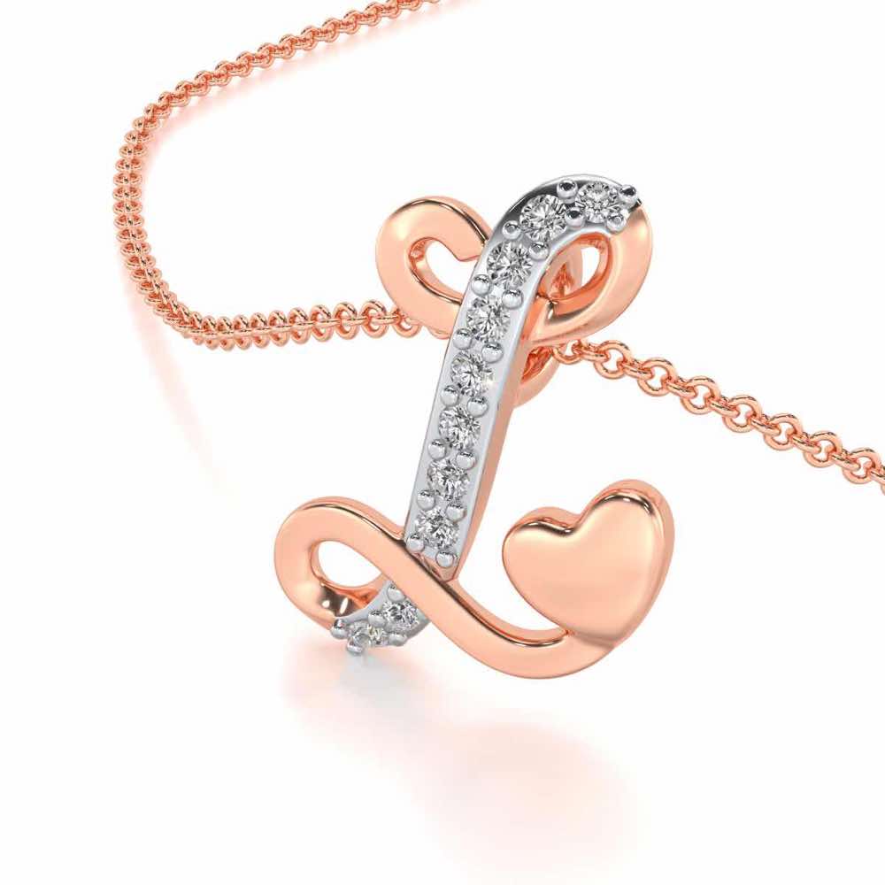 Lovely L Silver Pendant - Rose Gold - Image 2