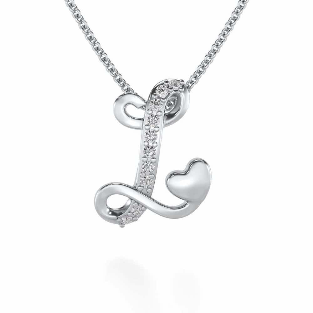 Lovely L Silver Pendant - White Gold - Image 1