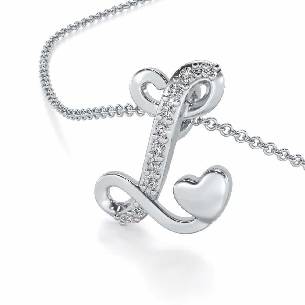 Lovely L Silver Pendant - White Gold - Image 2