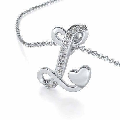 Lovely L Silver Pendant - White Gold - Image 2