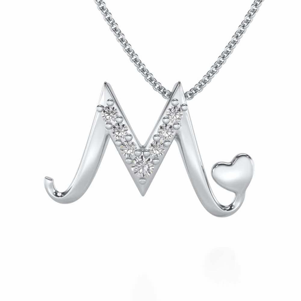 Lovely M Silver Pendant - White Gold - Image 1