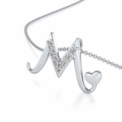 Lovely M Silver Pendant - White Gold - Image 2
