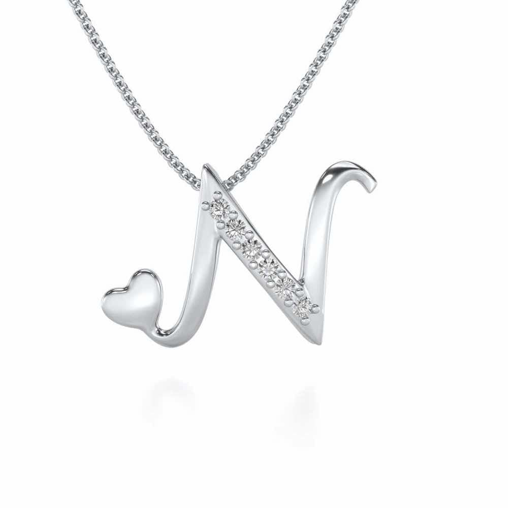Lovely N Silver Pendant - White Gold - Image 1