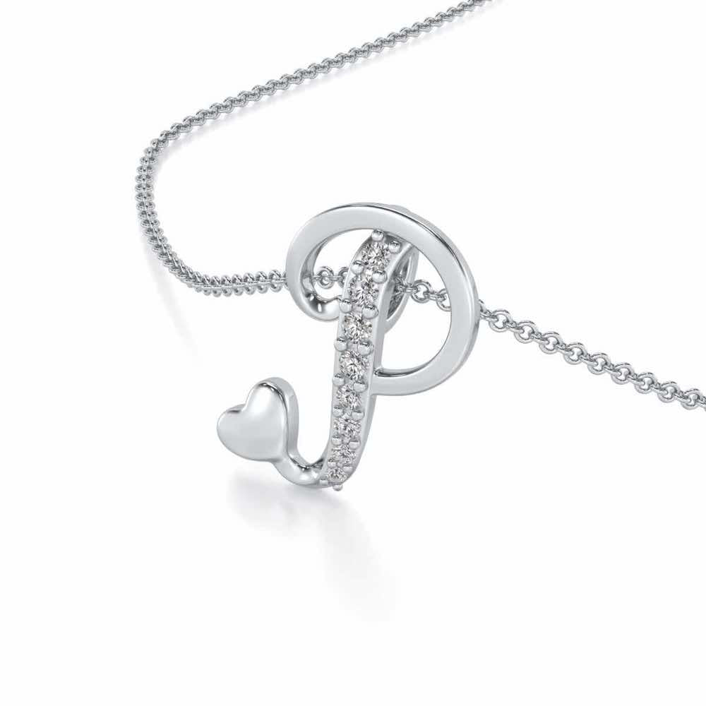 Lovely P Silver Pendant - White Gold - Image 2