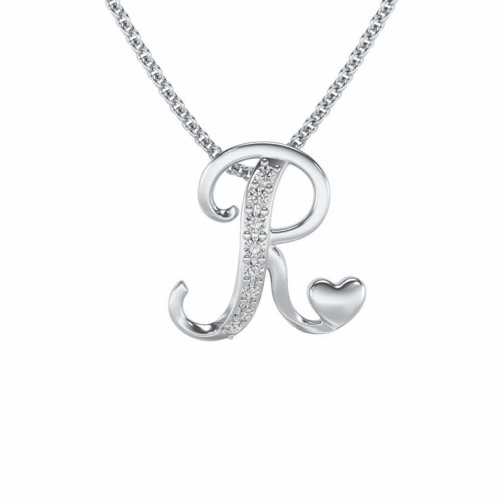 Lovely R Silver Pendant - White Gold - Image 1