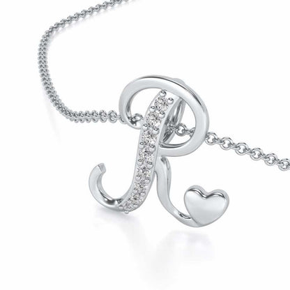Lovely R Silver Pendant - White Gold - Image 2
