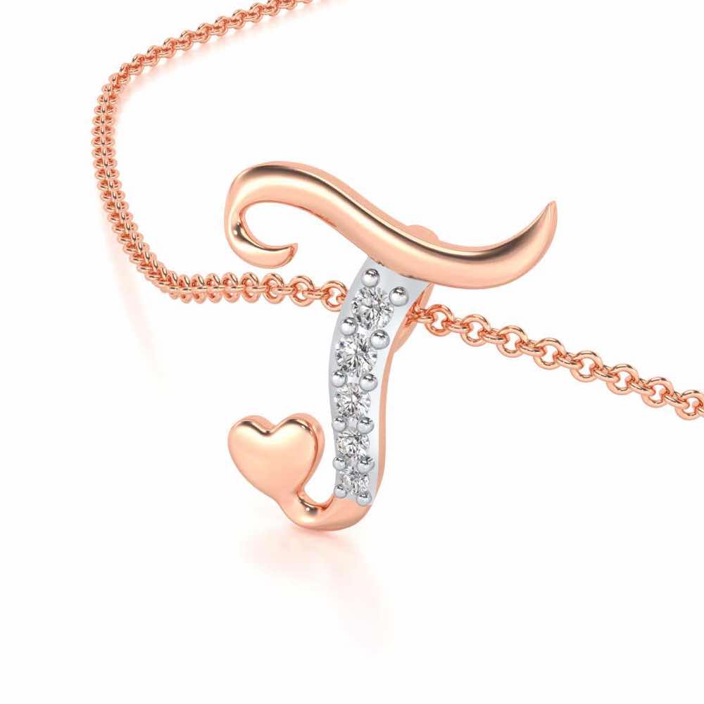 Lovely T Silver Pendant - Rose Gold - Image 2