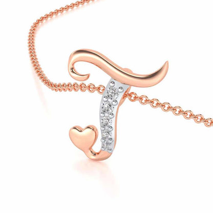 Lovely T Silver Pendant - Rose Gold - Image 2