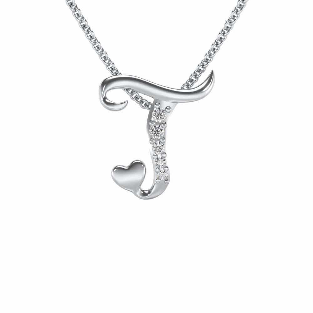 Lovely T Silver Pendant - White Gold - Image 1