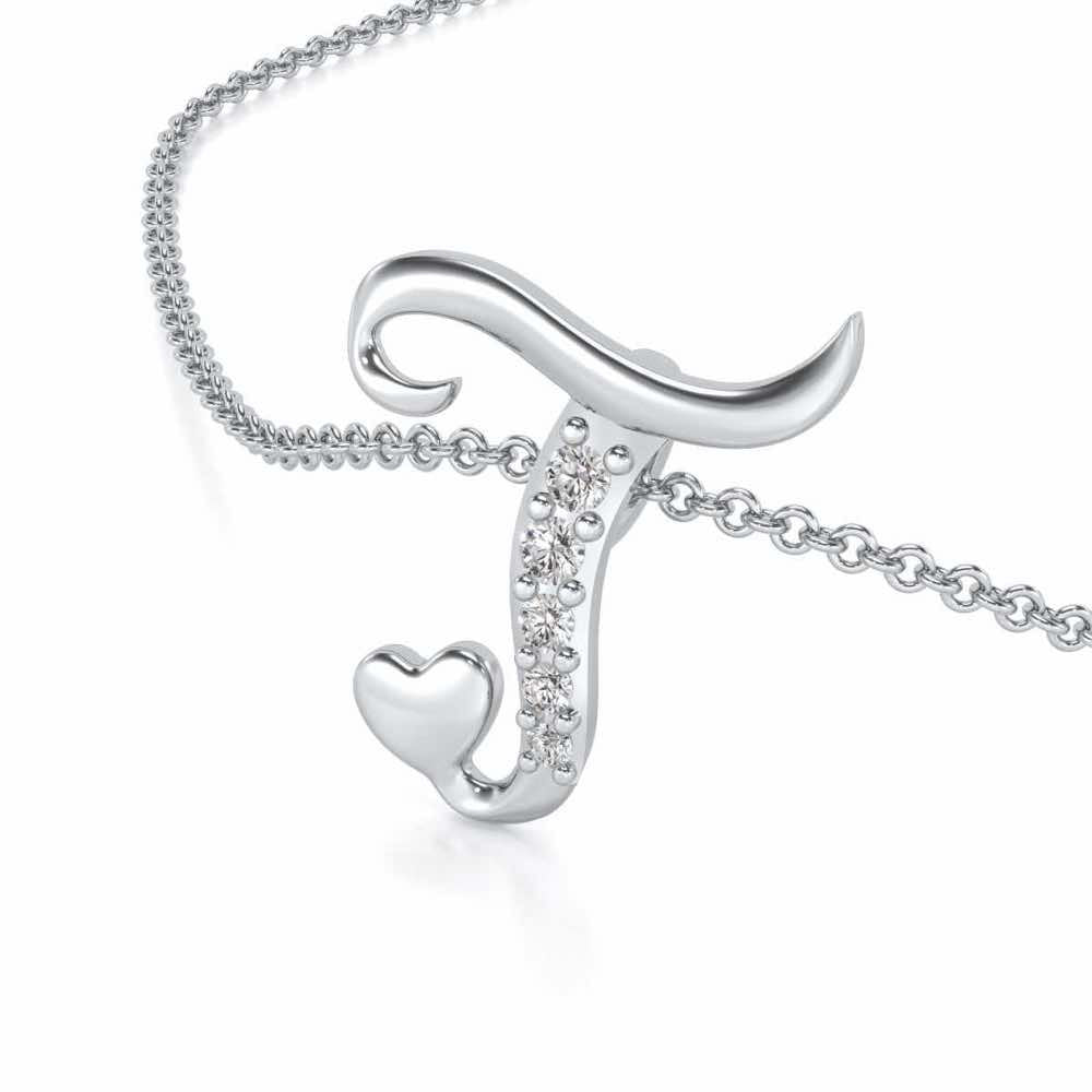Lovely T Silver Pendant - White Gold - Image 2