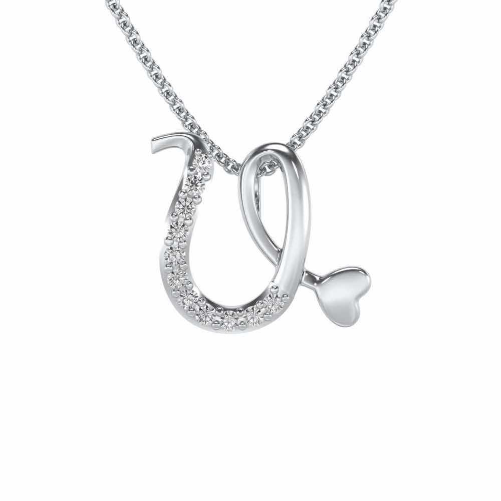 Lovely U Silver Pendant - White Gold - Image 1