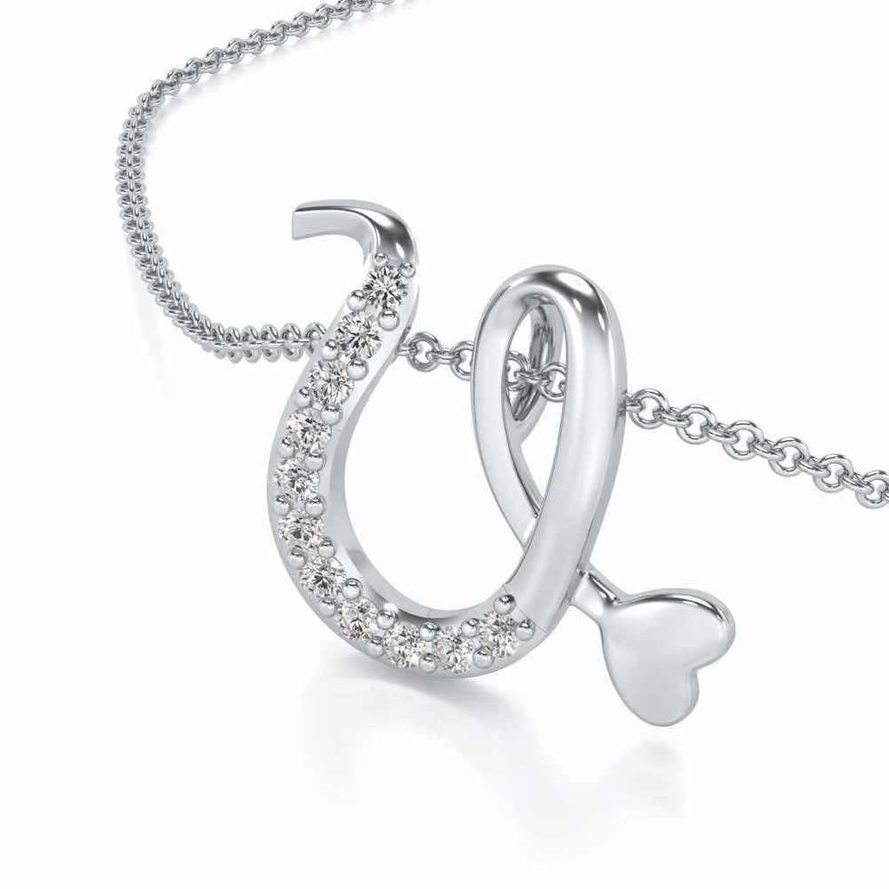 Lovely U Silver Pendant - White Gold - Image 2