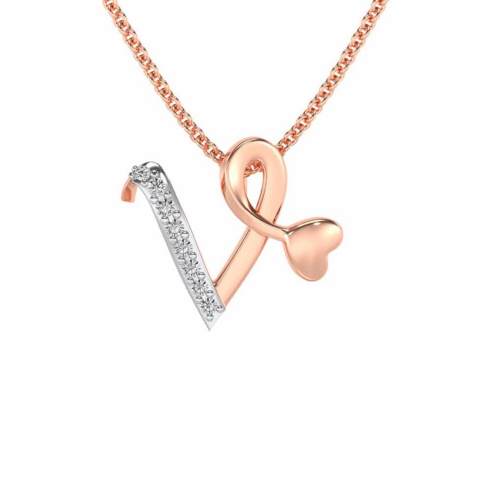 Lovely V Silver Pendant - Rose Gold - Image 1