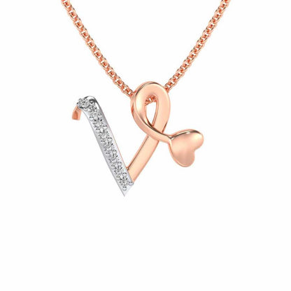 Lovely V Silver Pendant - Rose Gold - Image 1