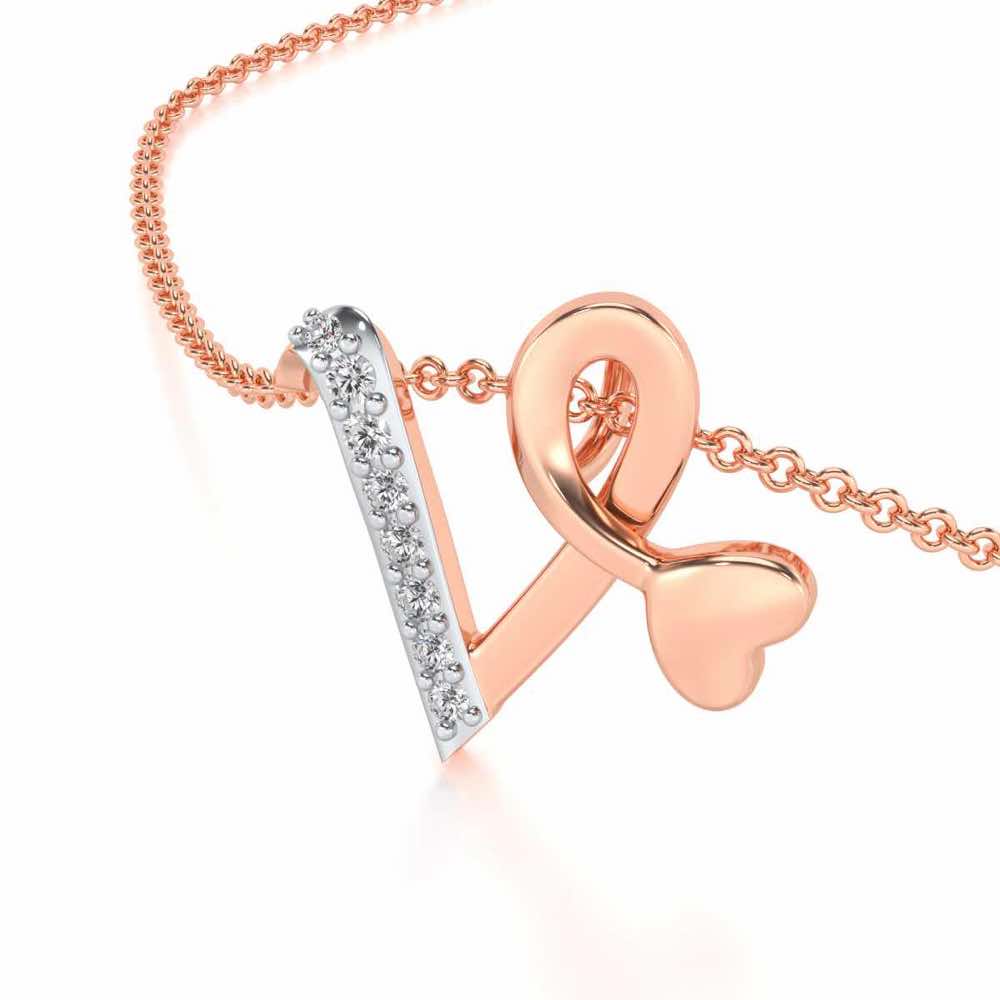 Lovely V Silver Pendant - Rose Gold - Image 2