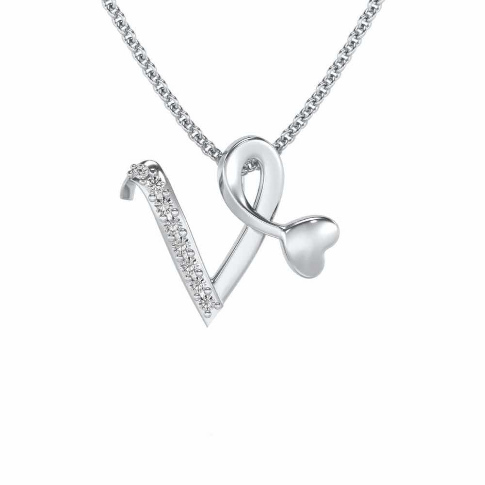 Lovely V Silver Pendant - White Gold - Image 1