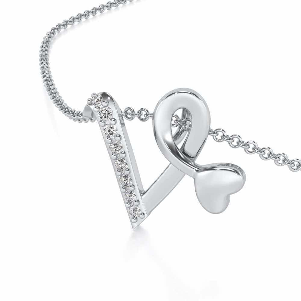 Lovely V Silver Pendant - White Gold - Image 2