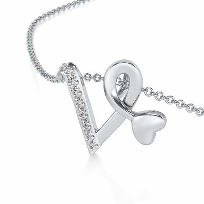 Lovely V Silver Pendant - White Gold - Image 2