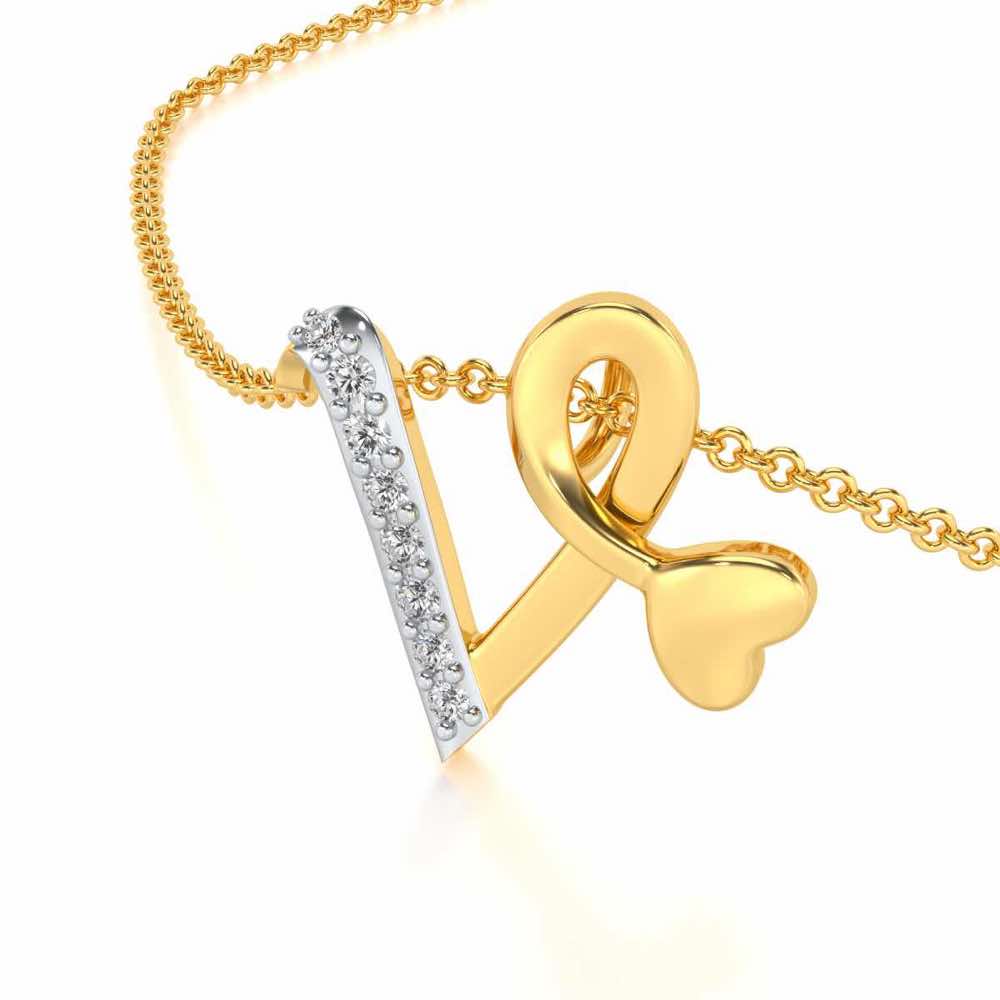 Lovely V Silver Pendant - Yellow Gold - Image 2