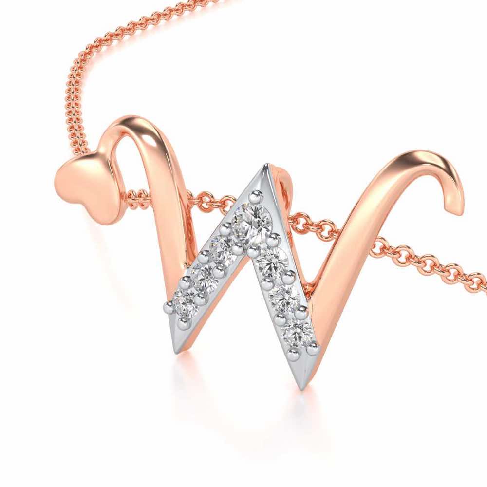 Lovely W Silver Pendant - Rose Gold - Image 2