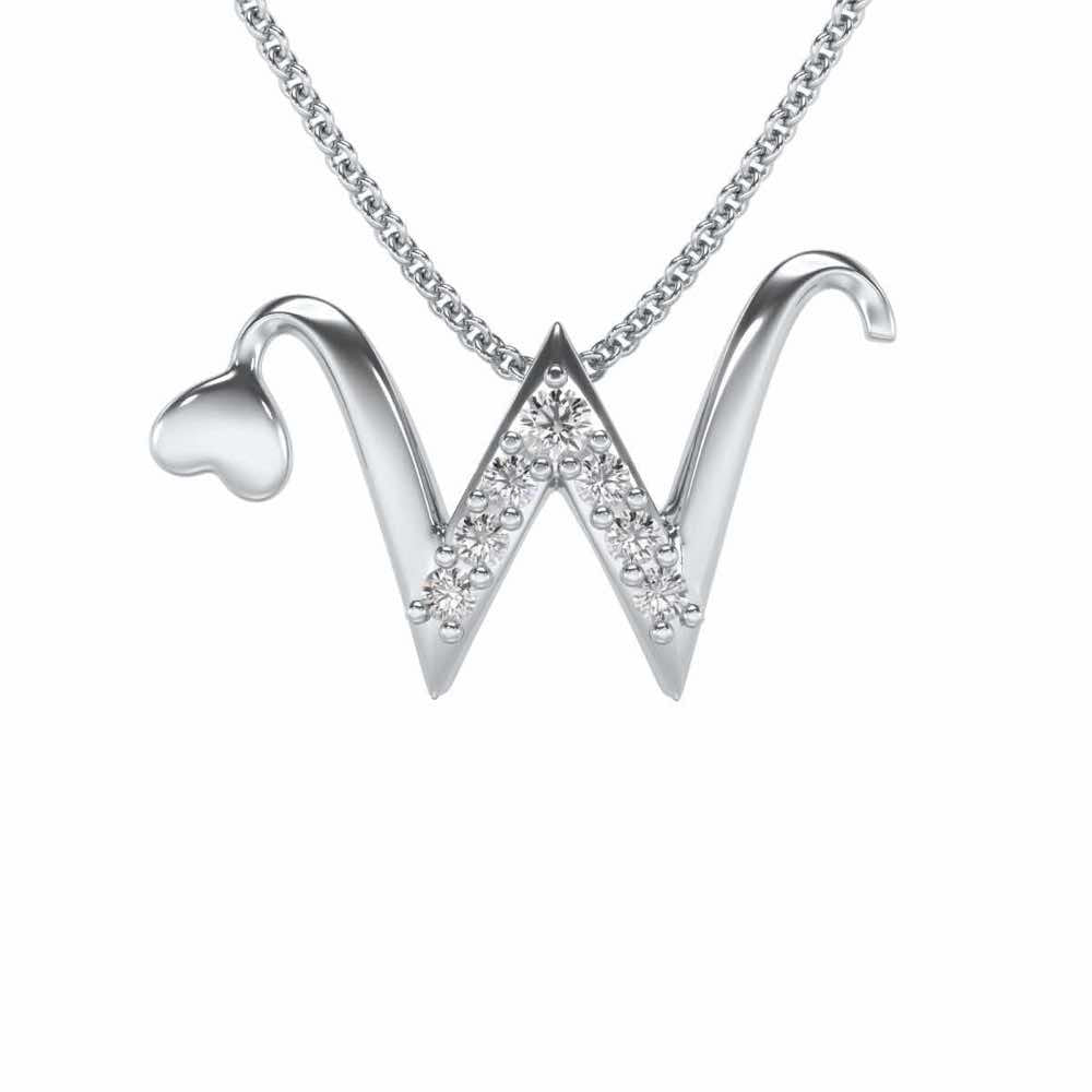 Lovely W Silver Pendant - White Gold - Image 1
