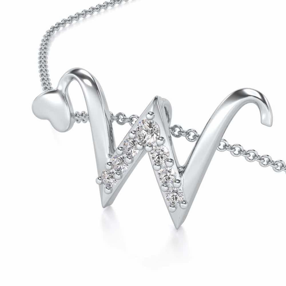Lovely W Silver Pendant - White Gold - Image 2