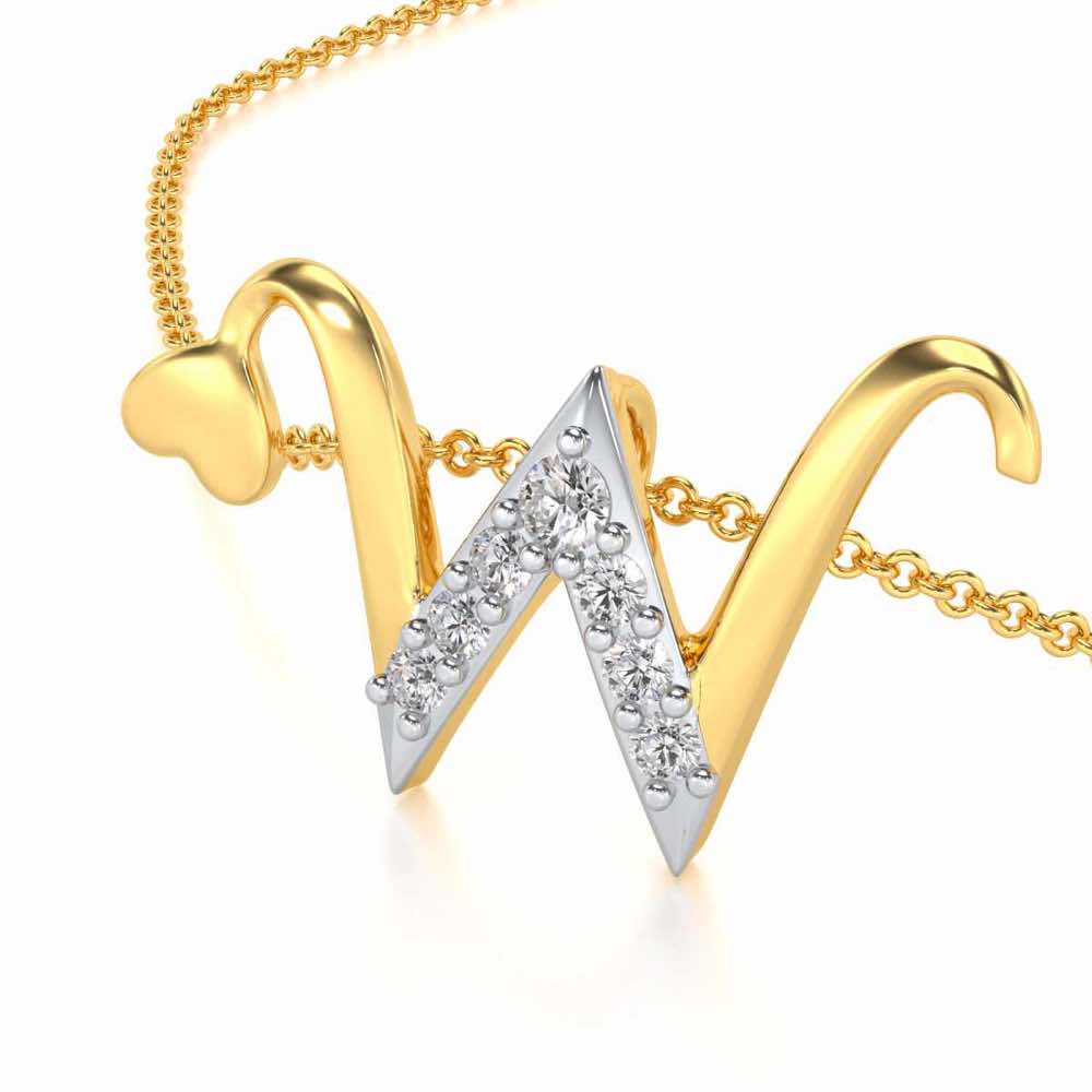 Lovely W Silver Pendant - Yellow Gold - Image 2
