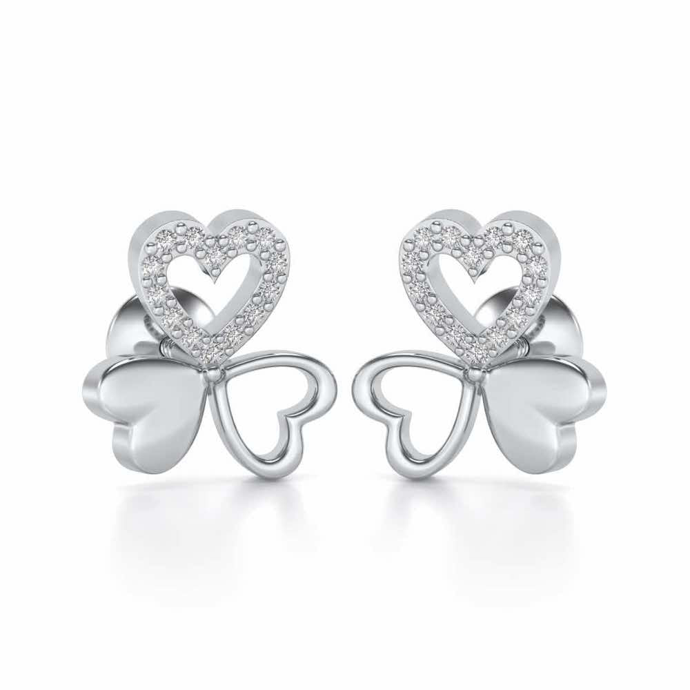 Luck By Heart Silver Studs - White Gold - Image 1