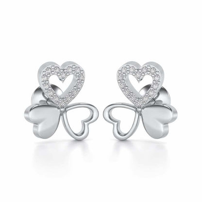 Luck By Heart Silver Studs - White Gold - Image 1