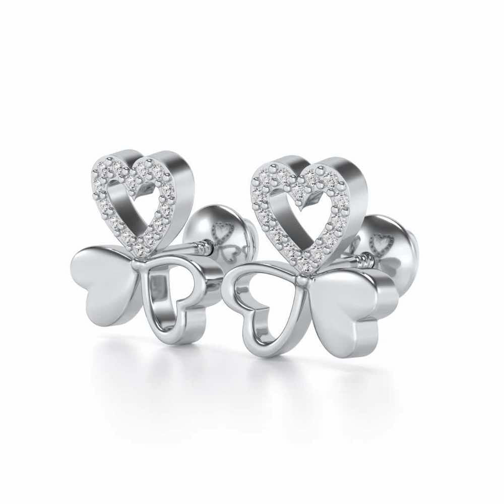 Luck By Heart Silver Studs - White Gold - Image 3