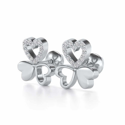 Luck By Heart Silver Studs - White Gold - Image 3