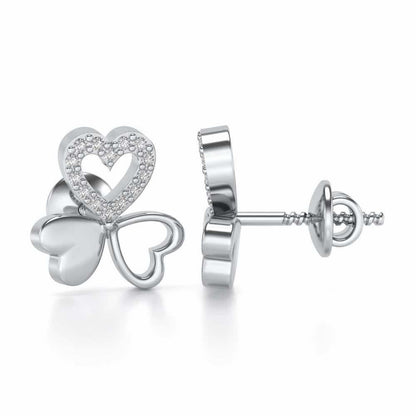 Luck By Heart Silver Studs - White Gold - Image 4