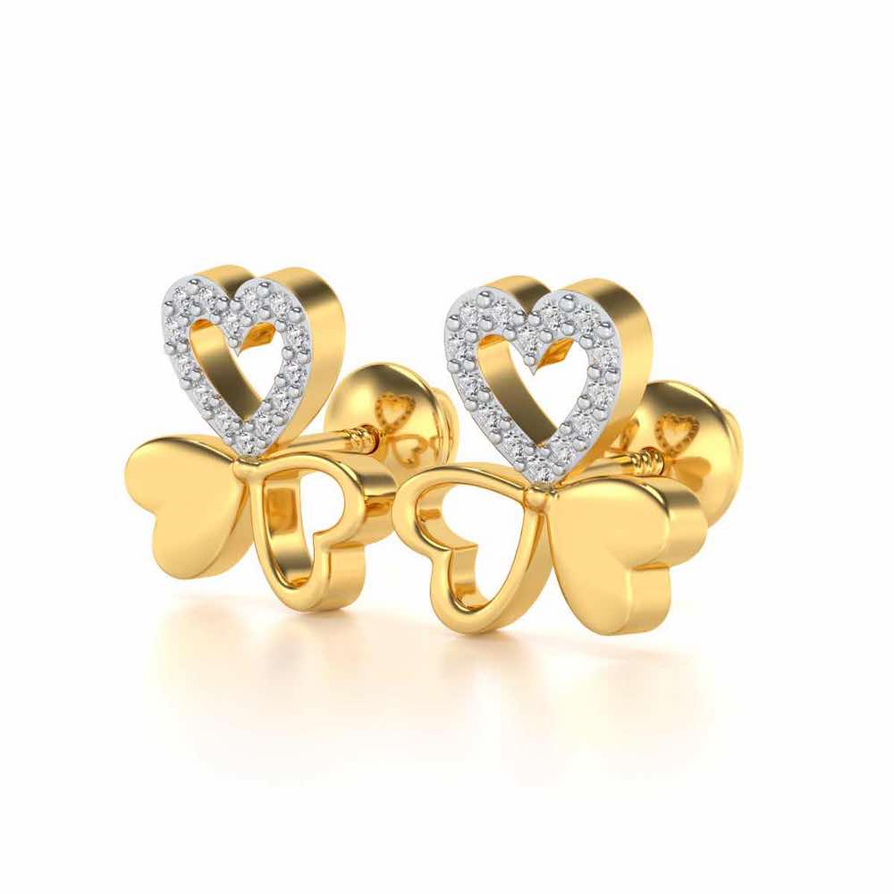 Luck By Heart Silver Studs - Yellow Gold - Image 3