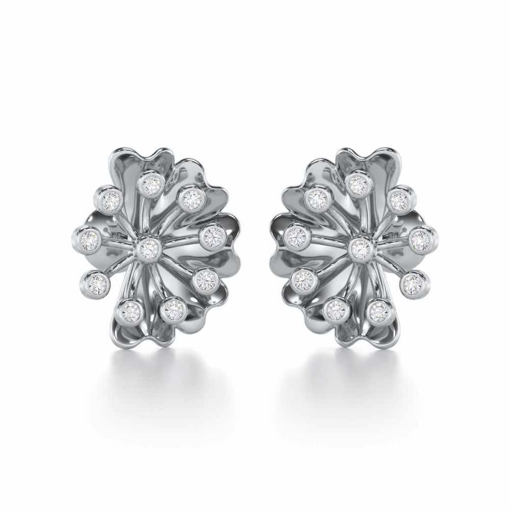 Luck Flower Silver Earrings - White Gold - Image 1