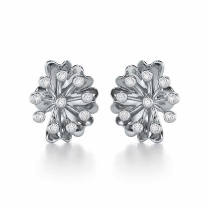 Luck Flower Silver Earrings - White Gold - Image 1