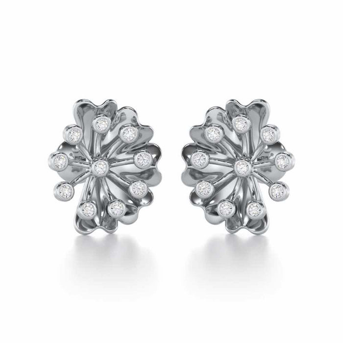 Luck Flower Silver Earrings - White Gold - Image 1