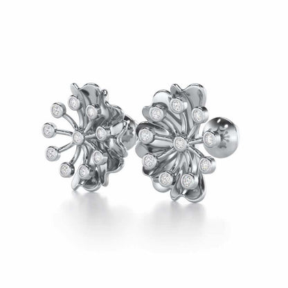Luck Flower Silver Earrings - White Gold - Image 3
