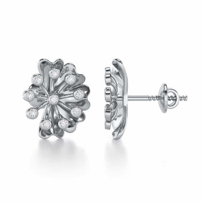 Luck Flower Silver Earrings - White Gold - Image 4
