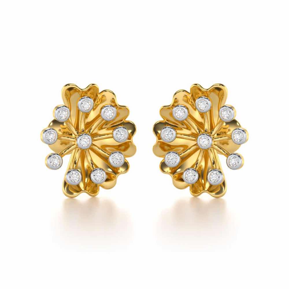 Luck Flower Silver Earrings - Yellow Gold - Image 1